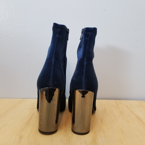 ALDO Cassydie Velvet Metallic Heel Navy Booties 8 - Picture 4 of 6